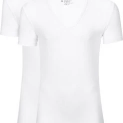 Basic T-shirts Slater 2-pack Stretch Diepe V-hals T-shirt Wit