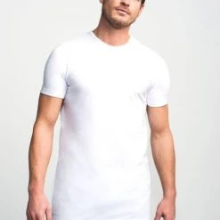 Basic T-shirts Slater 2-pack T-shirt Extra Lang R-Neck Wit -Aanbiedingen Shirt Vorm Winkel 67810 2 1