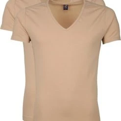 Basic T-shirts Suitable Diepe V Hals 2-Pack T-Shirt Beige