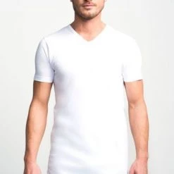 Basic T-shirts Slater 2-pack T-shirt Basic Extra Lang V-neck Wit -Aanbiedingen Shirt Vorm Winkel 68278 1 1