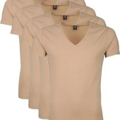 Basic T-shirts Suitable Diepe V Hals 4-Pack T-Shirt Beige