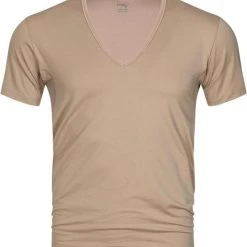 Basic T-shirts Mey Dry Cotton V-hals T-shirt Beige