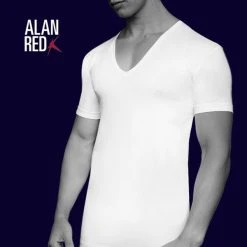 Basic T-shirts Alan Red T-Shirt Extra Diepe V-Hals Stretch -Aanbiedingen Shirt Vorm Winkel 7673 11